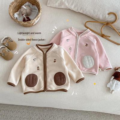 Giacca in pile double-face per bambini - Inverno 2025, Adorabile design a cartone animato ricamato, Ispessita per l'abbigliamento alla moda di ragazzi e ragazze