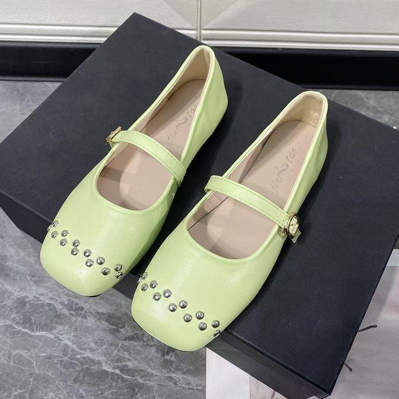 

Square head niche DingTalk single shoes women s new versatile daily commuting flat bottom shallow mouth soft sole shoes 35 светло-зеленый