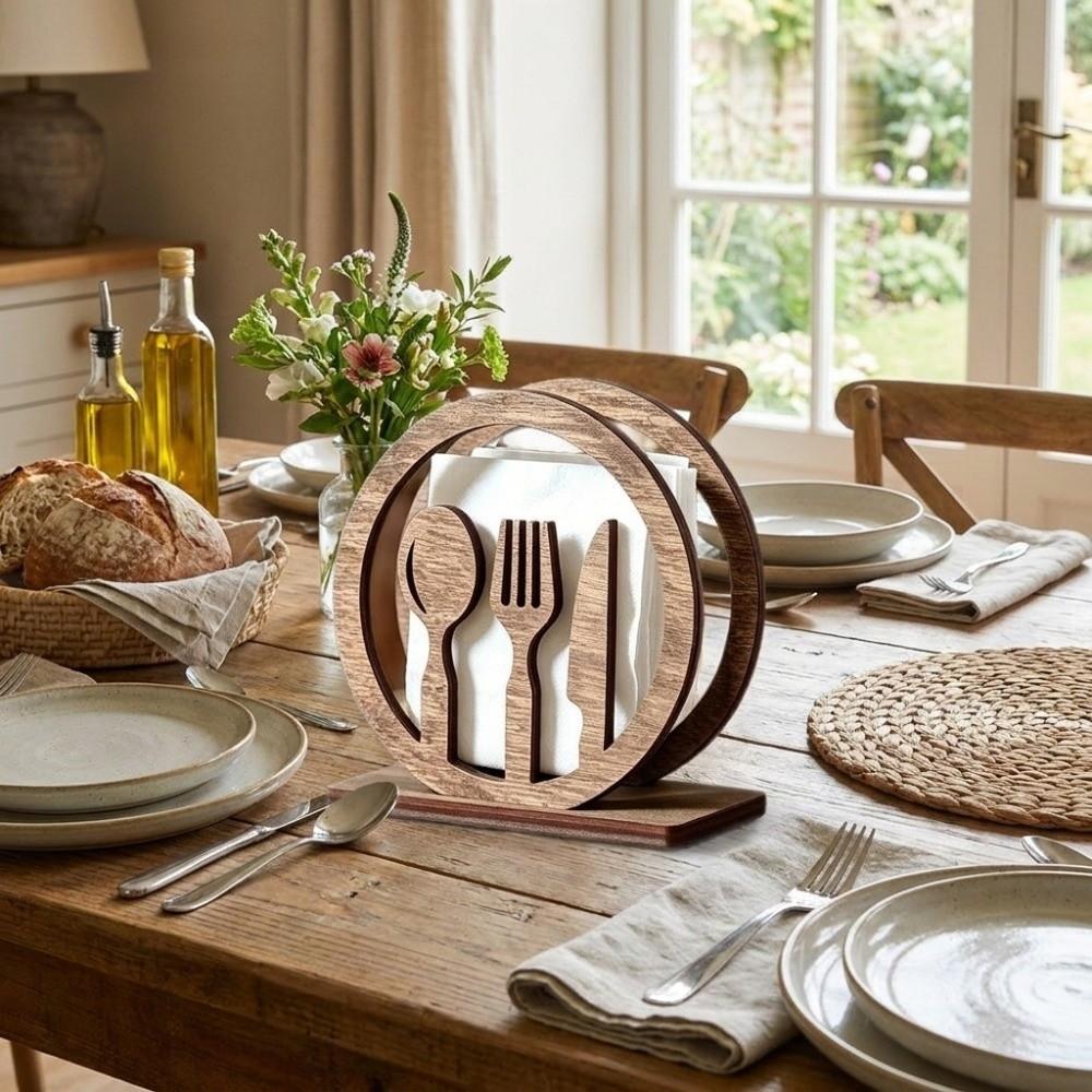 Hollow Out Wooden Napkin Holder Rustic Spork Napkin Stand Tissue Storage Holder Home Restaurant