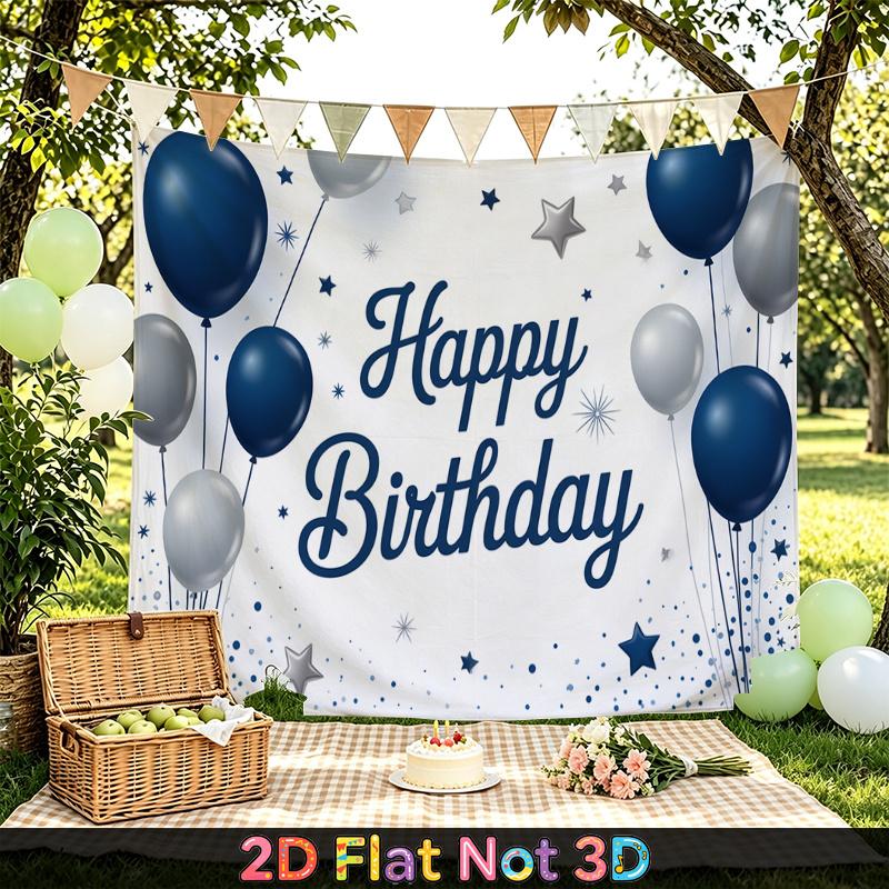 Party Backdrop Happy Birthday Birthday Blue White Photo Booth Background Front Door Decor