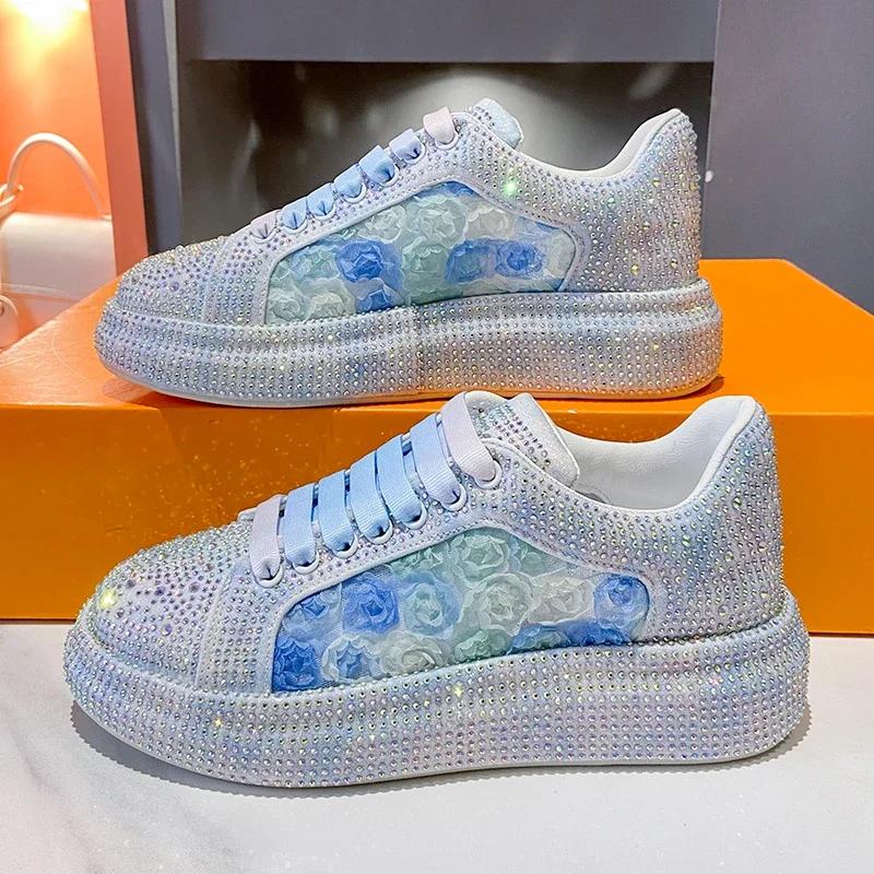 Scarpe Estive da Donna Firmate Nuovo Stile Moda Scarpe con Plateau Rosa Piattaforme di Lusso Sneakers Tendenza Brillante Strass Scarpe