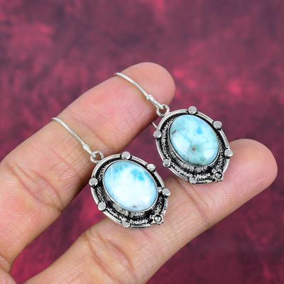 Larimar Earrings, 925 Solid Sterling Silver Jewelry, Gemstone Earrings, Gift For Her Handmade Dainty Jewelry