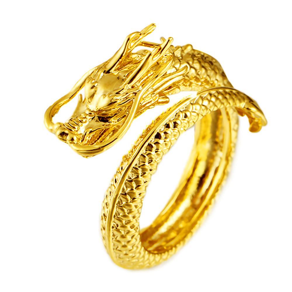 

Регулируемые вьетнамские позолоченные парные кольца с изображением дракона и феникса золотой