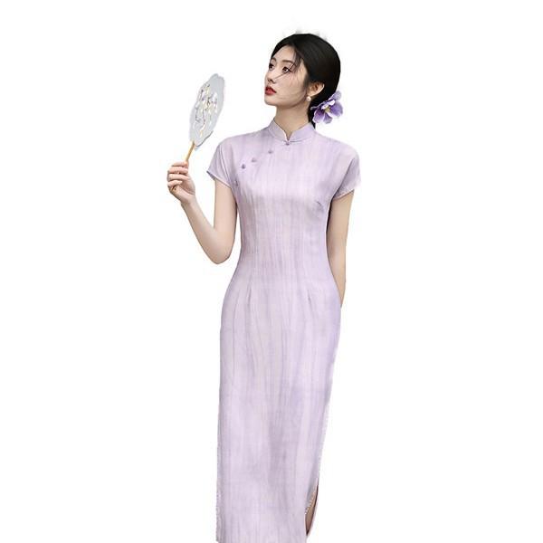 Purple new Chinese long single-layer cheongsam 1011 new slim-fitting and thin young girls can wear cheongsam every day