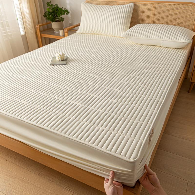 1pc Thicken Quilted Fitted Sheet For Double Bed Solid Color Cotton Anti-mite Bed Cover Fundas De Colchón King Mattress Cover180
