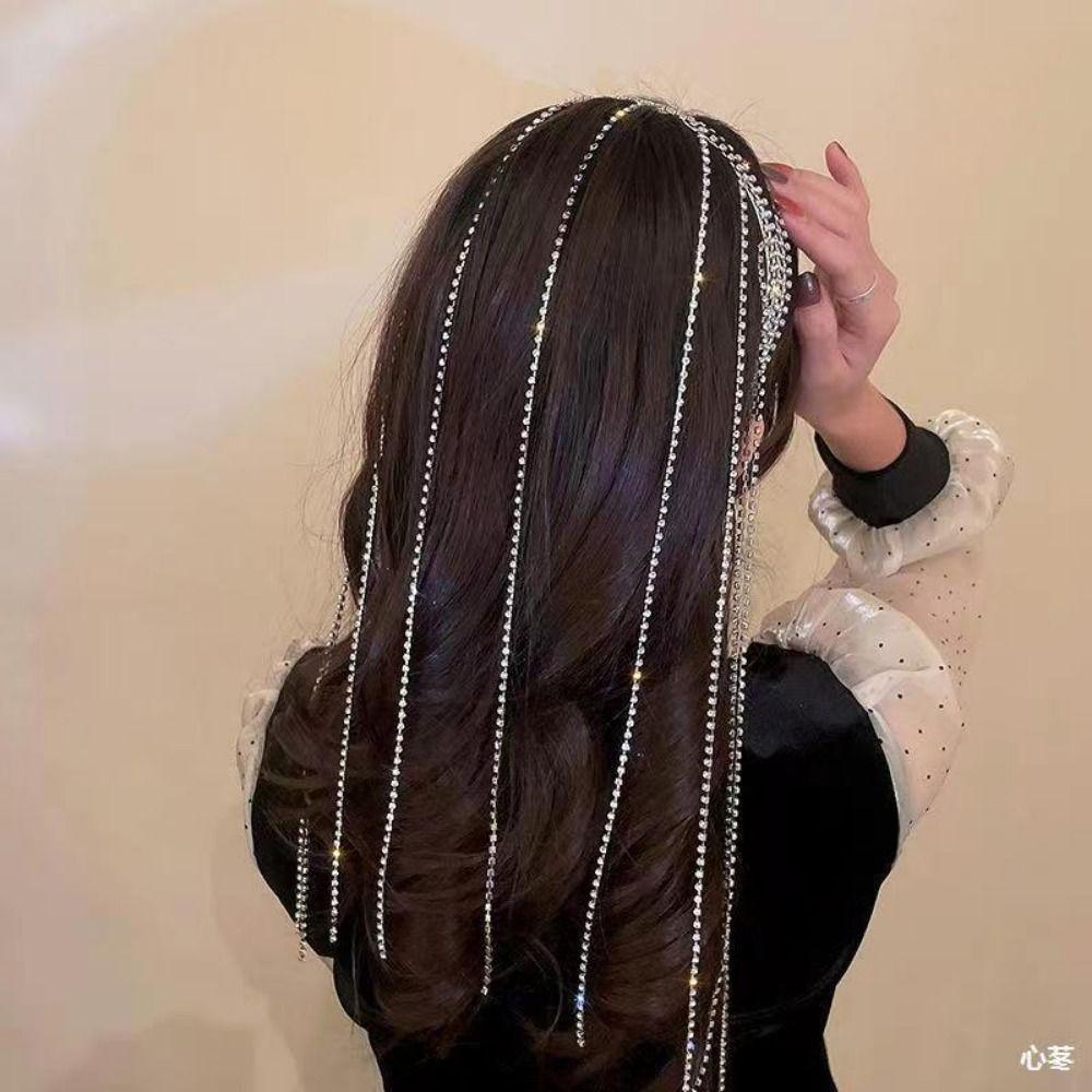 Reflection Crystal Hair Chain Exaggerated Design Shiny Hair Accessories  Wedding Party