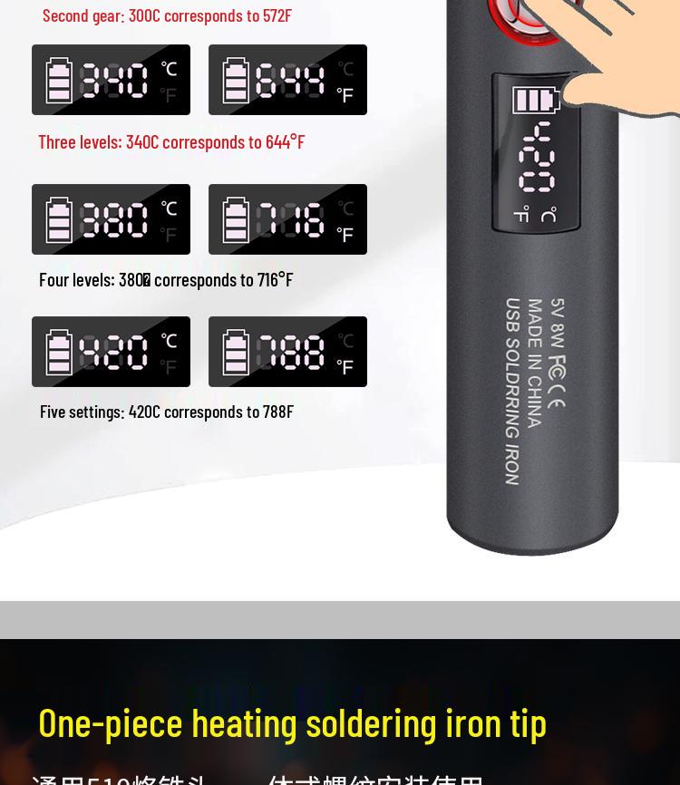 Mini Intelligenter Temperaturkontrollierter Typ-C Lötkolben mit Fünf Geschwindigkeitsstufen