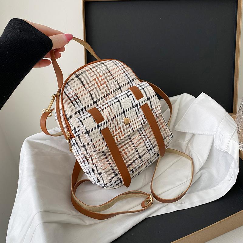 

Women s bag summer printing plaid contrasting color parallel bar magnetic buckle portable small backpack
