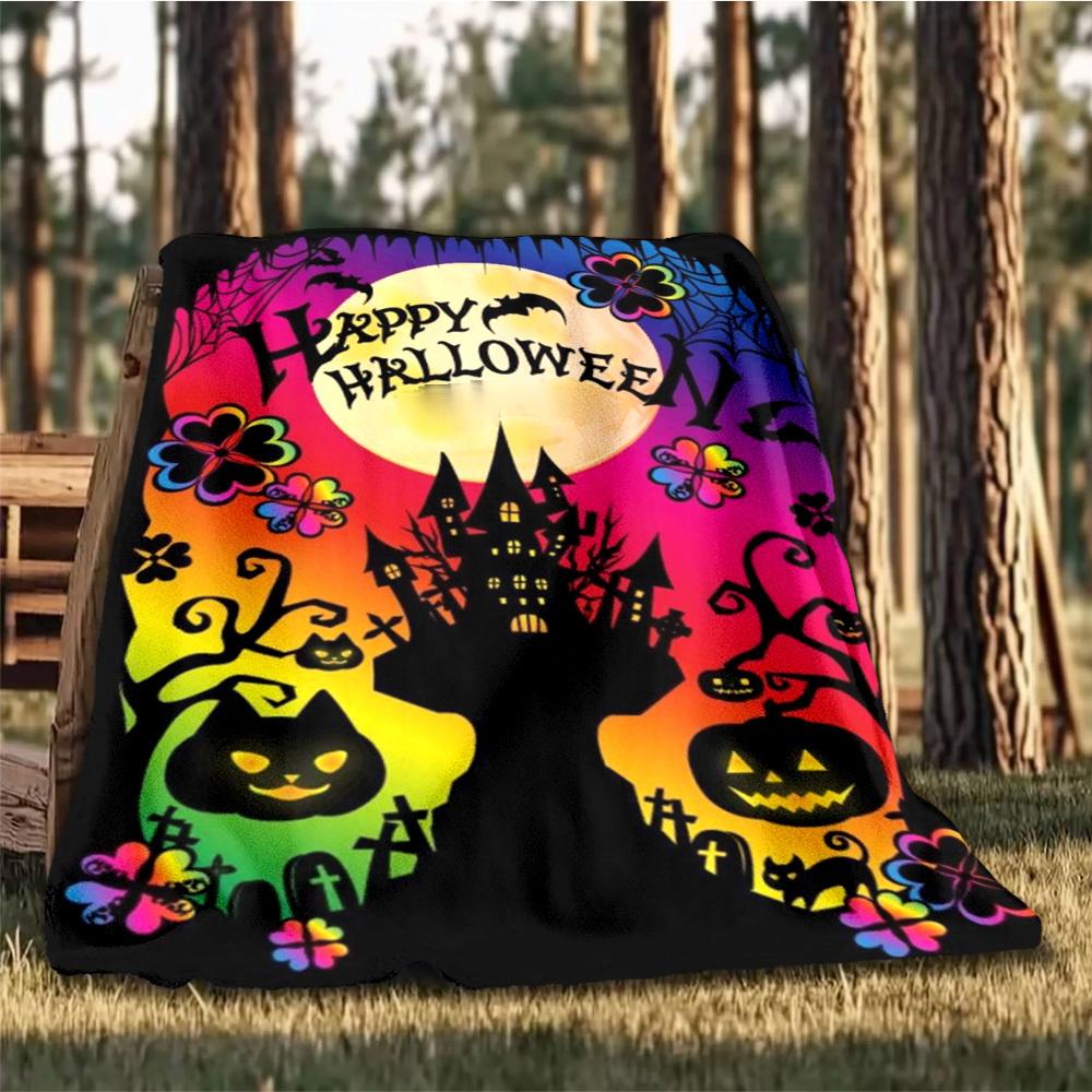 1pc Halloween Decorations Throw Blanket Polyester Fiber, Lightweight Flannel, Soft & Warm, All Season Use for Outdoor, Camping Digital Print