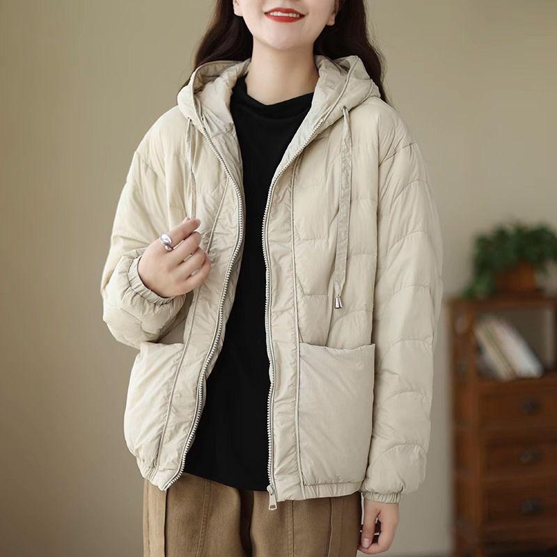 Damen Kapuzen Leichte Daunenjacke - Kurz Einfarbig Modisch Warmer Wintermantel 2025