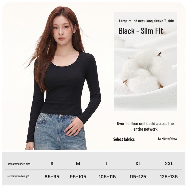 Women's Slim Fit U-Neck Short Sleeve T-Shirt - Flattering Pure Color, New Fashion Trend.