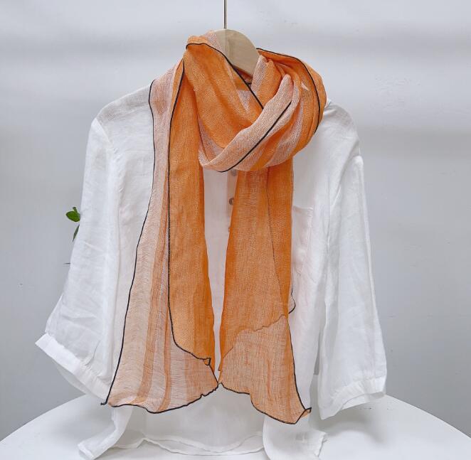 Spring And Summer New Solid Color Diamond Scarf 100% Linen Striped Neck Scarves