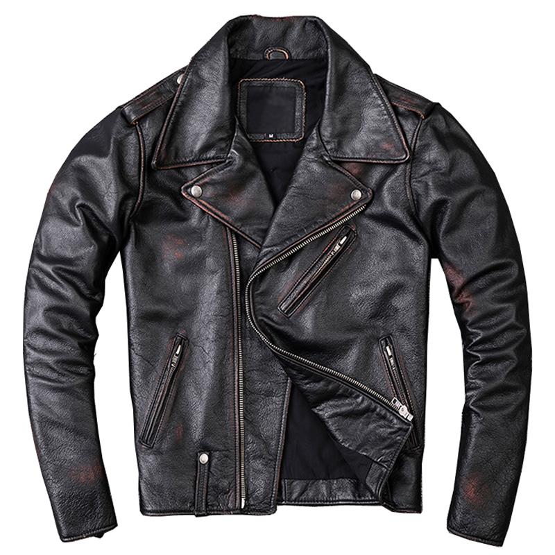Chinese Size Men Leather Jacket Turn Down Collar Vintage Leather Jacket For Men Jackets Natural Cowhide Male Coat Autumn