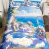 Seaside Town Landscape Bedding Set Flowers Rustic Duvet Cover Coastal Style Island Comforter Cover Ocean Scenery Quilt Cover