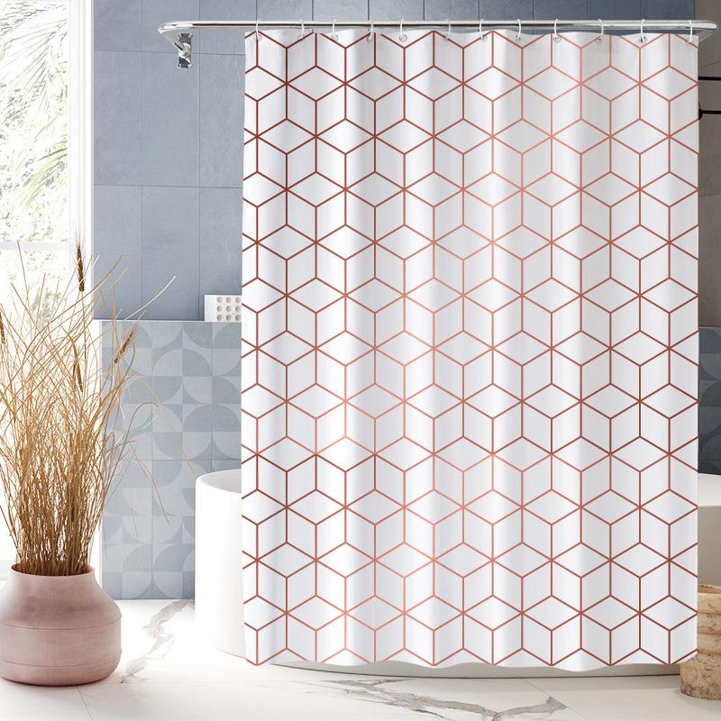 Creative Simple Digital Print Shower Curtain Waterproof Polyester Bathroom Curtain