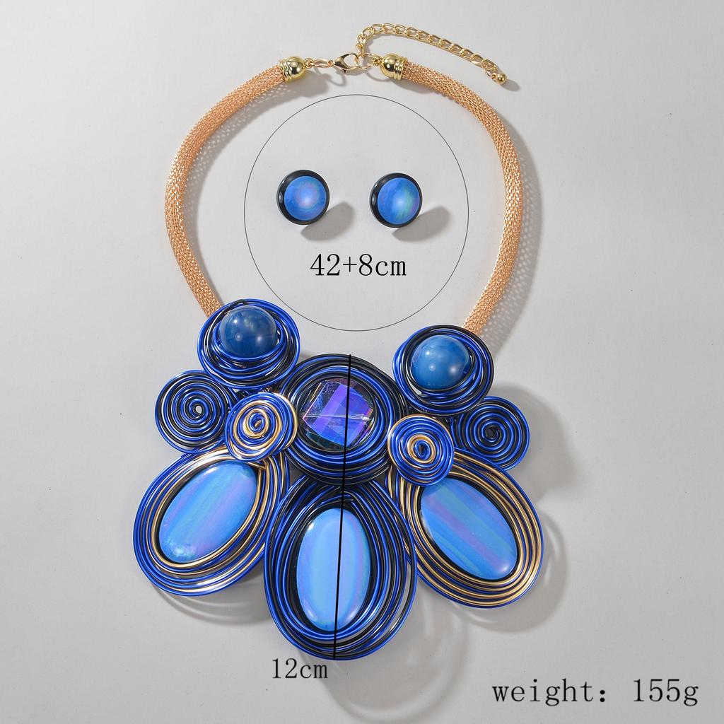 New Fashion Jewelry Set for Women Personality Exaggeration Handmade Aluminum Wire Woven Crystal Bead Necklace and Earrings