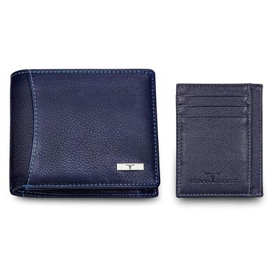Ensemble portefeuille et porte-cartes bleu en cuir Oliver pour homme
