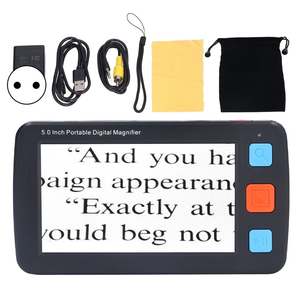 5.0in Electronic Digital Magnifier Portable Reading Aid 4X‑32X Zoom 17 Color Mode Folding Handle for Low