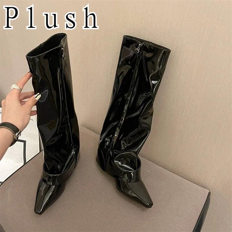 Women'S Boots Straight Barrel Pointed Knight Boots Europe And America Small Crowd Slope Heel Long Boots Thin Trouser Boots