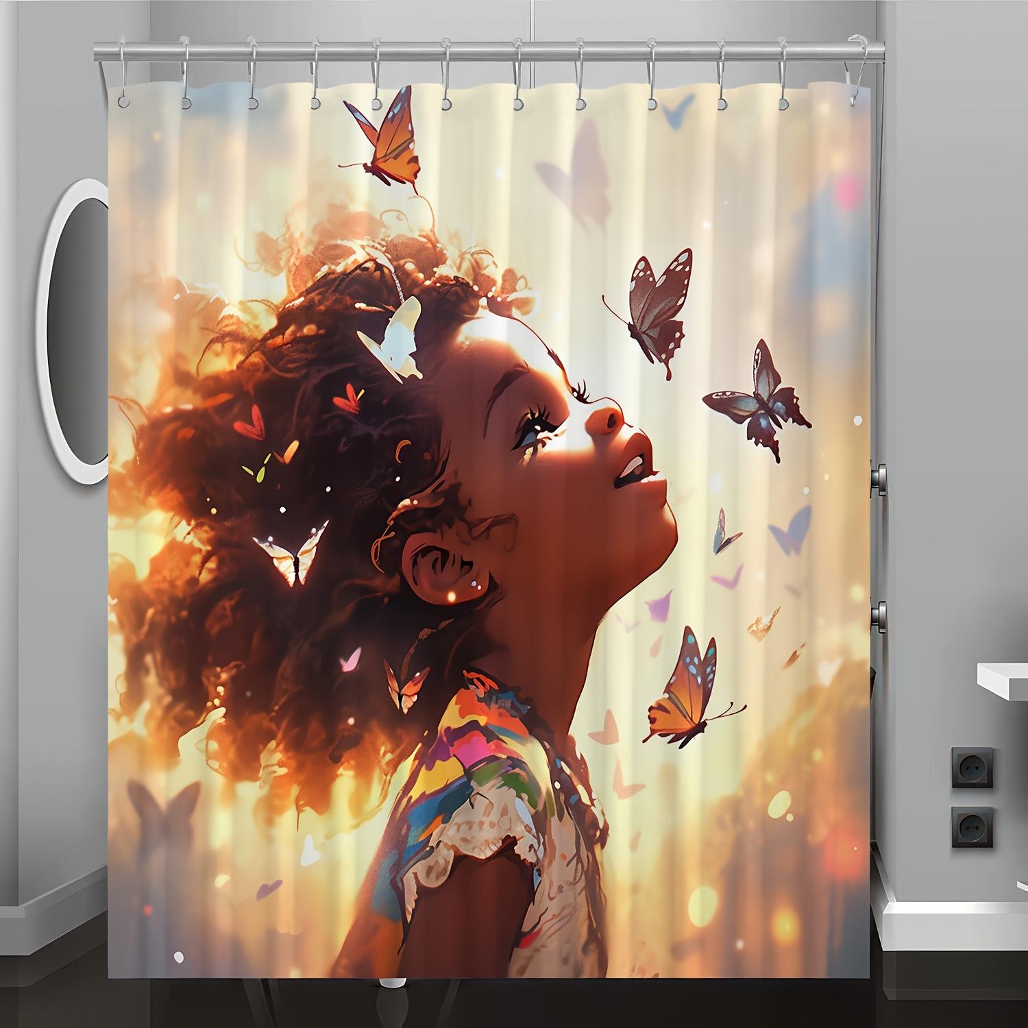 

Butterfly Pattern Shower Curtain for Girls – Digital Print, Reversible Polyester with Hooks, All-Season Bathroom Decor W90xH180cm