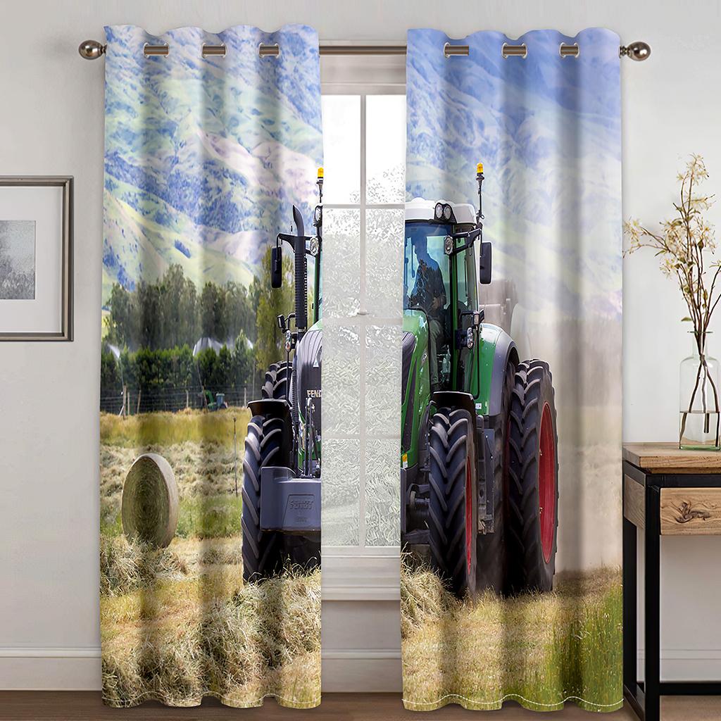 3D Cheap Tractor Car Farm Scenic Sky Shade Curtains Living Room Bedroom Home Decor Curtains 2 Panels