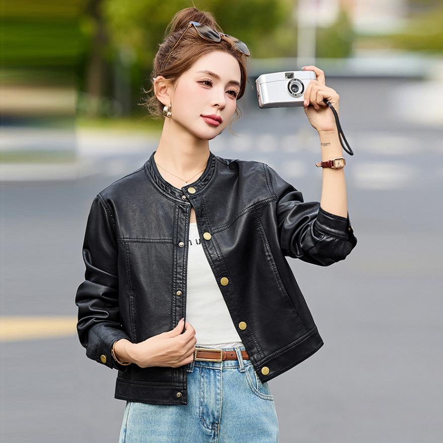 Temperament Long-sleeved Design Leather Jacket Women's Spring and Autumn New Locomotive Thin Fashion Versatile Jacket Short