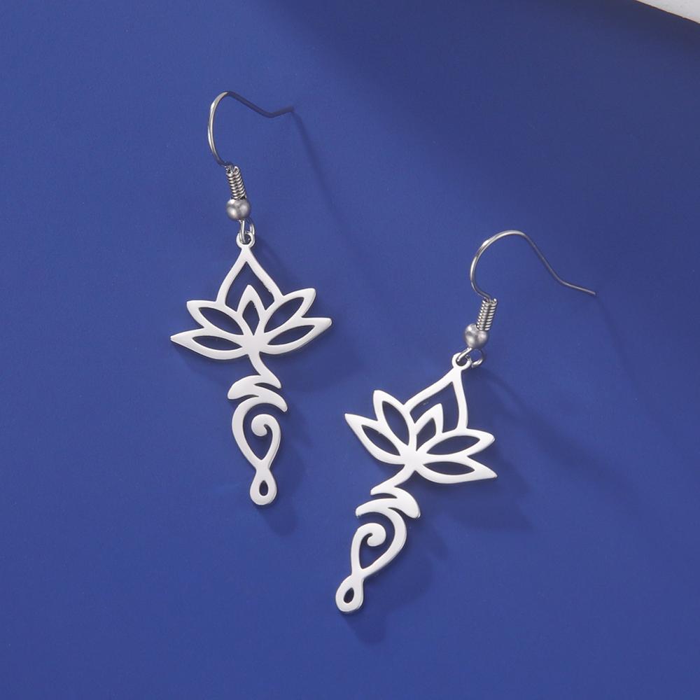 Dawapara Lotus Unalome Earrings Spiritual Shiva Yoga Symbol OM Aum Butterfly Pendant Stainless Steel Jewelry