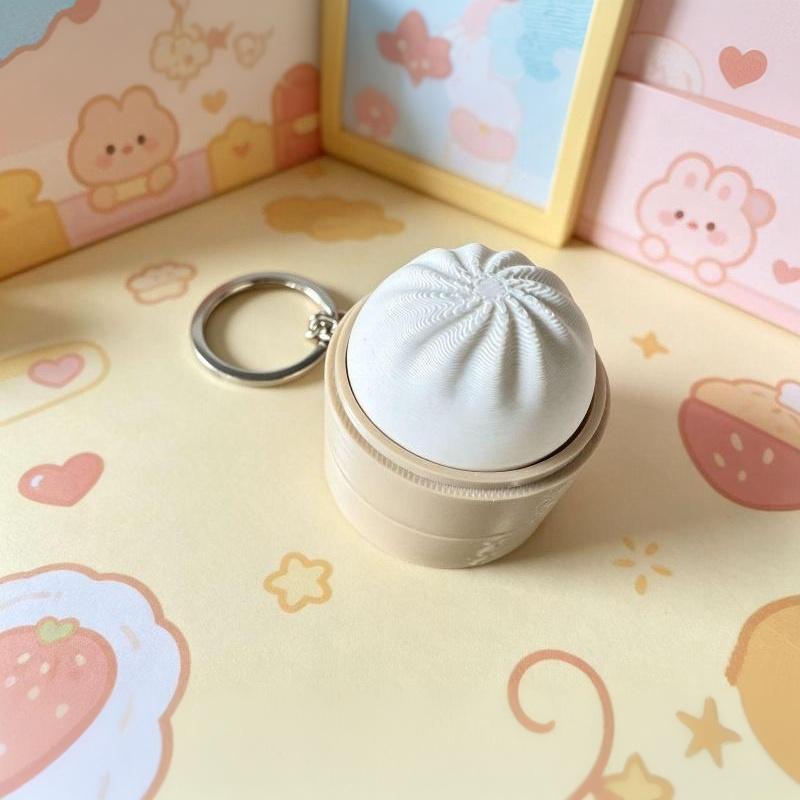 Mini Steamed Bun Clicker Keychain Simulation Food Fidget Toy Soft Sensory Stress Relief Gadget for Kids Adults Daily Use