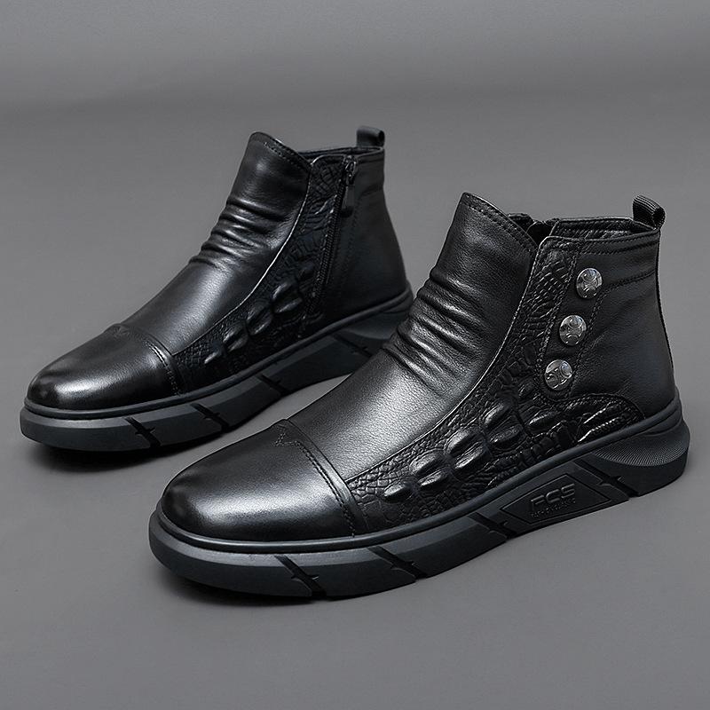 

Мужские зимние теплые бархатные кожаные ботинки с высоким верхом, боковой молнией, на одной педали, две хлопковые туфли на северо-востоке, кожаные туфли на мягкой подошве 44 чёрный