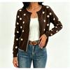 Gepunkteter Strickcardigan Damen Frühling und Herbst Rundhalsausschnitt mit Schwarzpilz-Rand Langarm Pullover Jacke Oberteil
