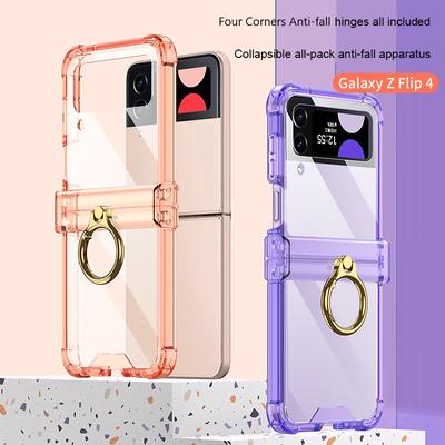 Funda de teléfono con soporte de anillo anticaída de cuatro esquinas para Samsung Galaxy Z Flip 4 5g, cubierta trasera suave transparente para Galaxy Z Flip4 Capa