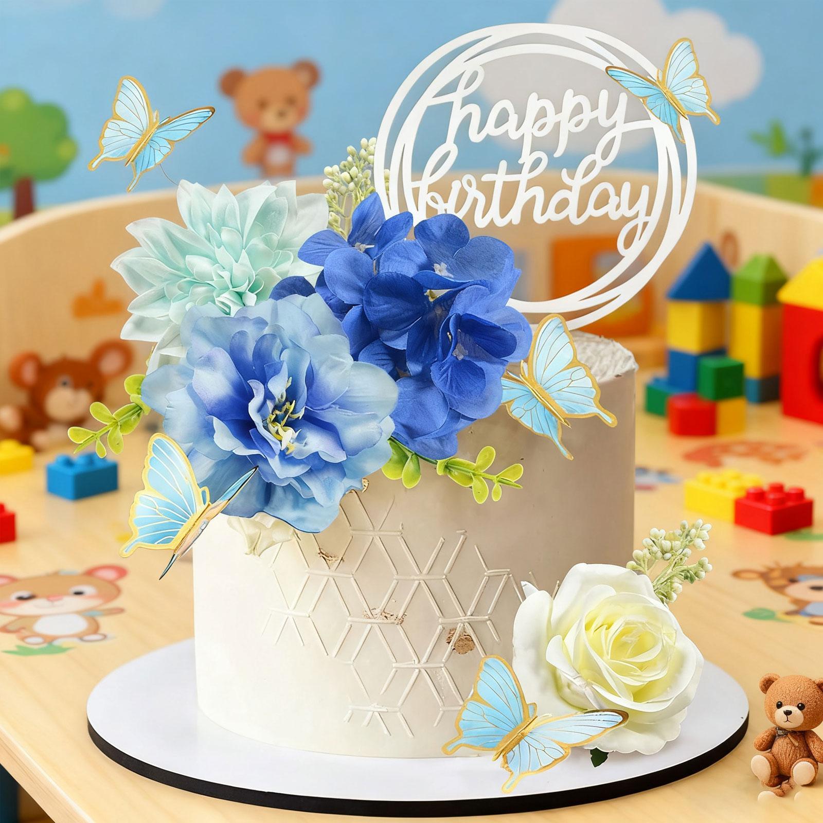 20x Flower Cake Topper with Eucalyptus Creative Butterfly Cake Decorations for