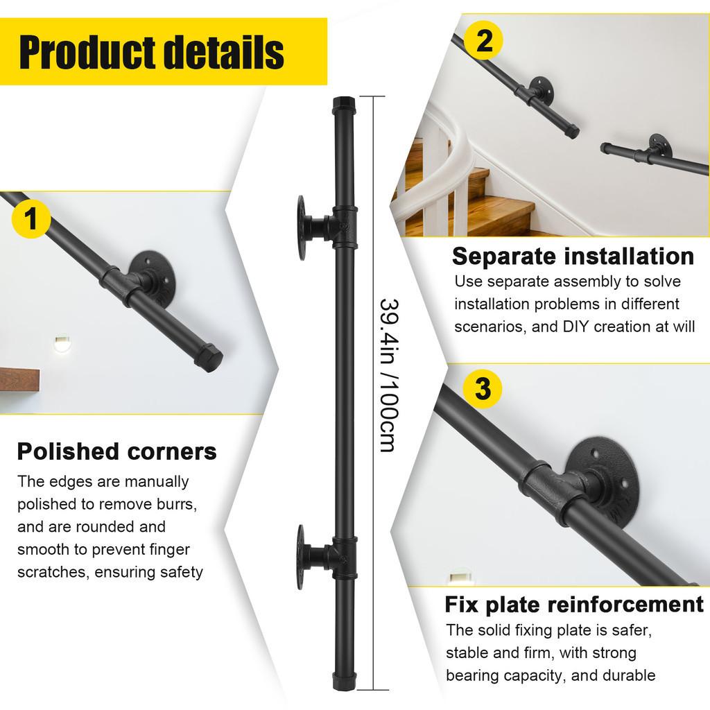 Stairs Steps Metal Handrails Non-Slip Easy Install Stairs Porch Deck Hand Rail Outdoor Indoor Stairs Porch Deck Hand Rail