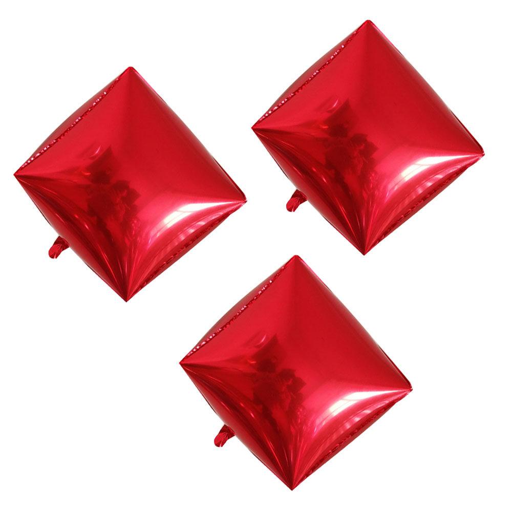 3Pcs 4D Square Aluminum Foil Balloon Cube Shaped Party Decoration for Birthday Wedding Festival Celebration Photo Prop