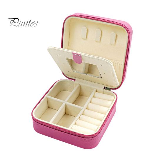 

Скринька для зберігання ювелірних виробів із м’якою підкладкою Застібка-блискавка Кілька відділень Сережки Основи Маленька скринька з дзеркалом рожевий червоний колір