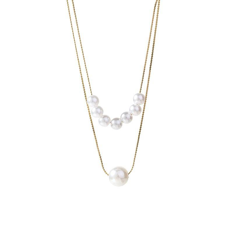 Double-layer pearl necklace with a niche design, a high-end feel, 11k gold-inlaid natural freshwater pearl collarbone chain, spring/summer new arrival