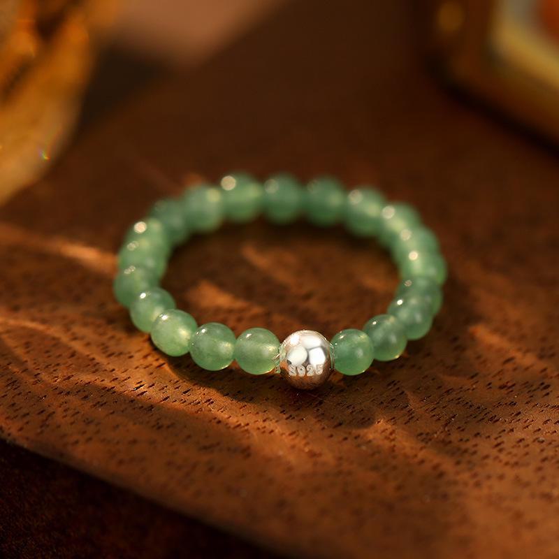 Banyan Tree S925 Silver Women's Stacking Ring with Tourmaline, Agate, Crystal, and Beaded Blue Pine.