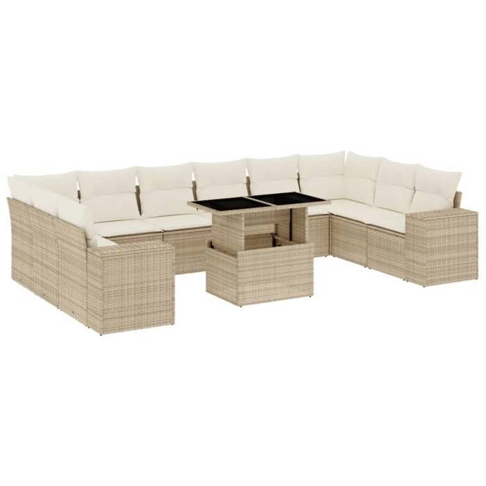 VidaXL Garden Lounge Set 11 Pcs with Beige Cushions Wicker 3269408