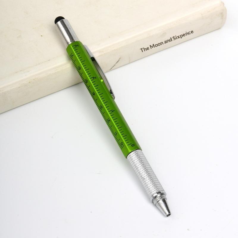 6 In 1 Multifunctional Metal Ballpoint Pen with Stylus Ruler Level Screwdriver for Woodworking Repair Jobs