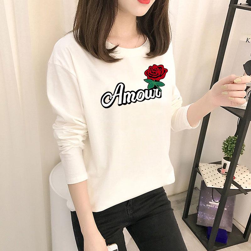 Autumn Korean Cartoon Bottoming Tops - Women's Long-Sleeved T-Shirts In Solid Colors