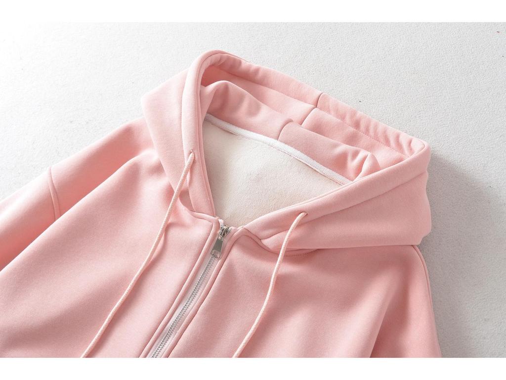 Women's Velvet Hooded Zip-Up Sweatshirt, 2023 New Oversized Slim-Fit Long-Sleeve Cardigan