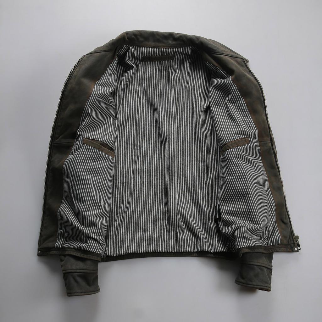 Old matte yellow cowhide Mendoza motorcycle jacket American retro four-pocket men's short leather leather jacket