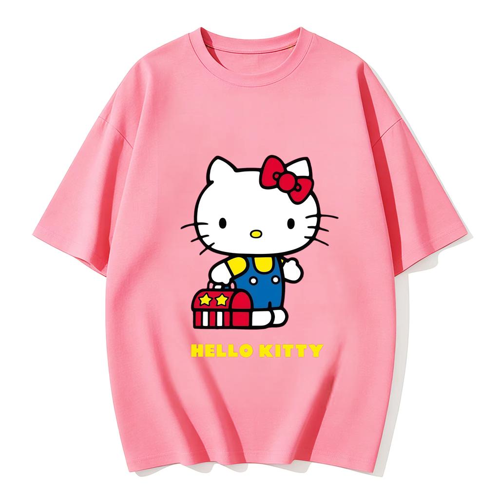 2026 new Summer HelloKitty Cute Graphic Tee Casual Short Sleeve Cotton Top for Women Girls Kawaii Cartoon Print Streetwear