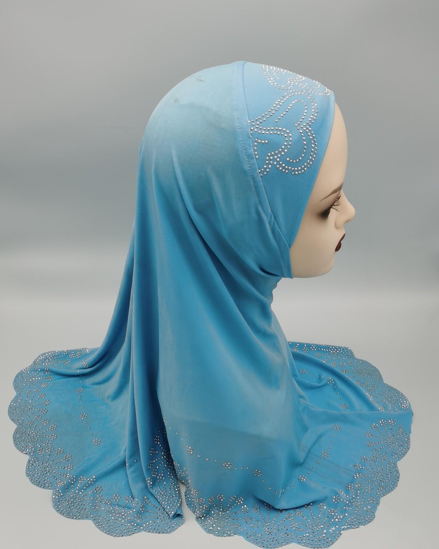 

Роскошный женский тюрбан со стразами, мусульманский исламский хиджаб, головной платок, готовые к носке шали, химар, повязка на голову, молитвенная шапочка, головной убор Малайзия светло-синий