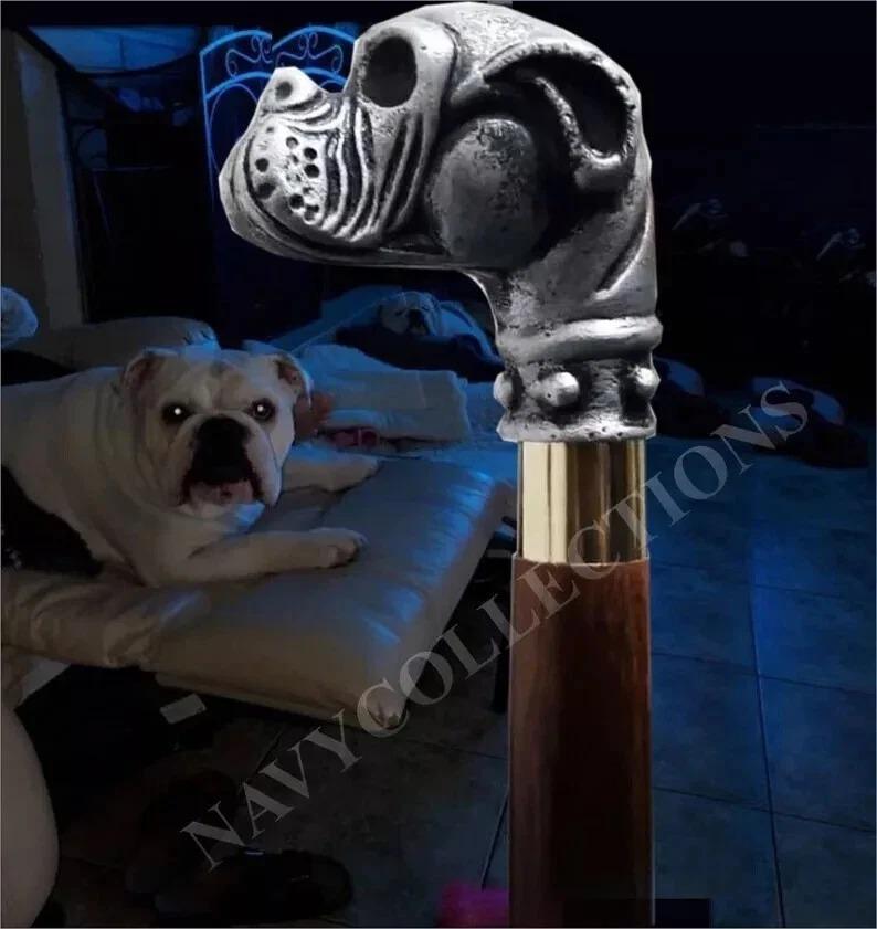 

Walking Stick BULLDOG Walking Stick Wood CANE Unique Art Brown Wooden Wooden коричневый