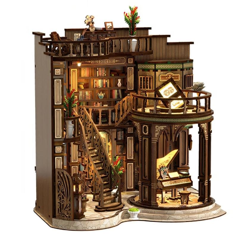 

Wood Craft Book Hall Miniature Architecture Book Insert With LED Light Bookshelf Book Hall For Adults And Kids 1