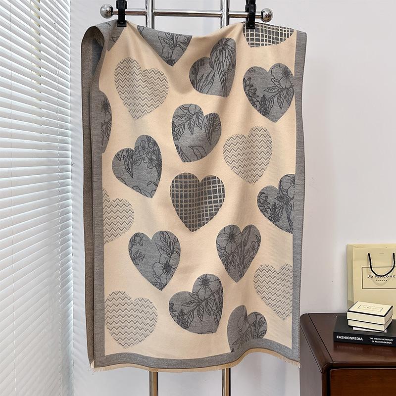 love pattern sweet cute fashion small fresh ladies imitation cashmere short beard fringed warm scarf