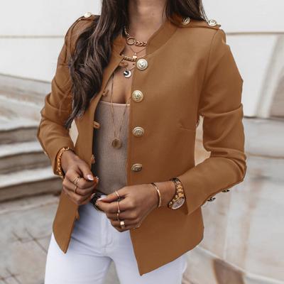 Women Suit Coat Stand Collar Long Sleeve Single Breasted Suit Jacket Solid Color Slim Fit Office Business Outwear