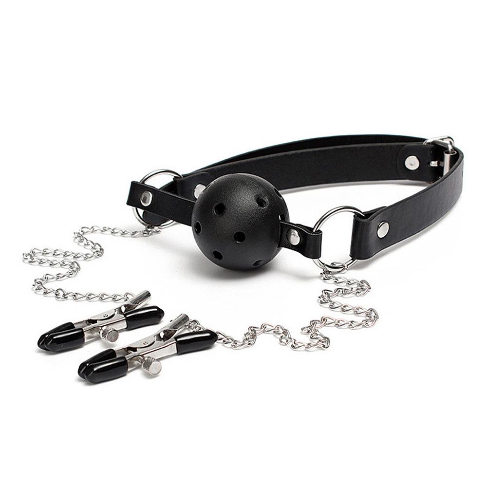 Metal Nipple Clamps & Ball Gag Set for Erotic Oral Slave Training