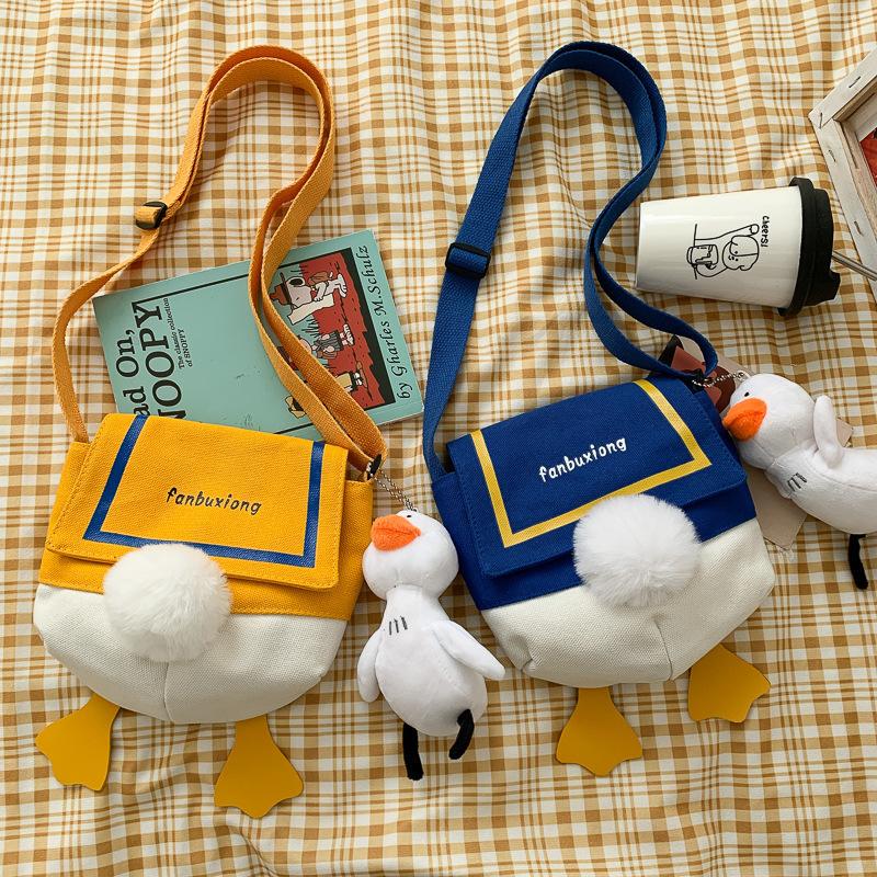 Canvas bag new trend cute duck contrasting color girl shoulder mobile phone bag canvas messenger bag